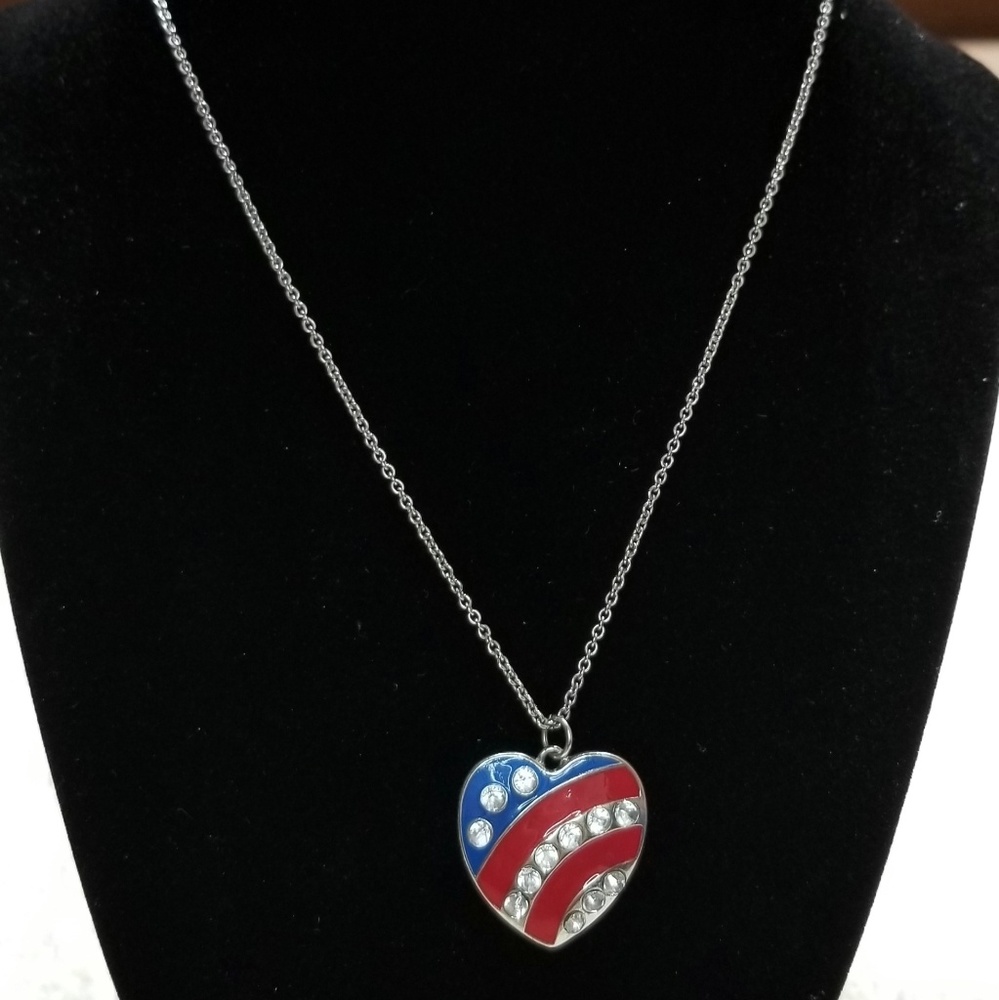 Flag Inspired Heart Pendant and Necklace